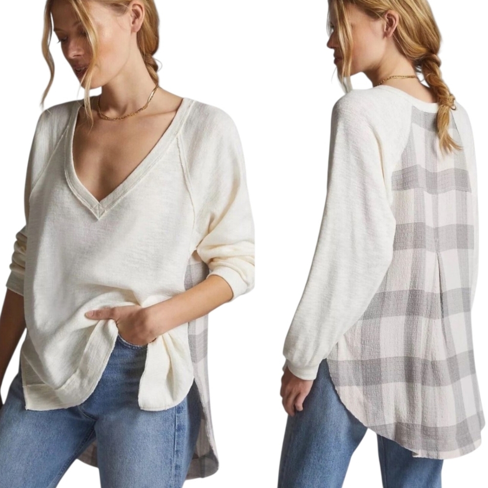 Anthropologie Pilcro Tunic Top Oversized Plaid Long Sleeve Boho Size Small